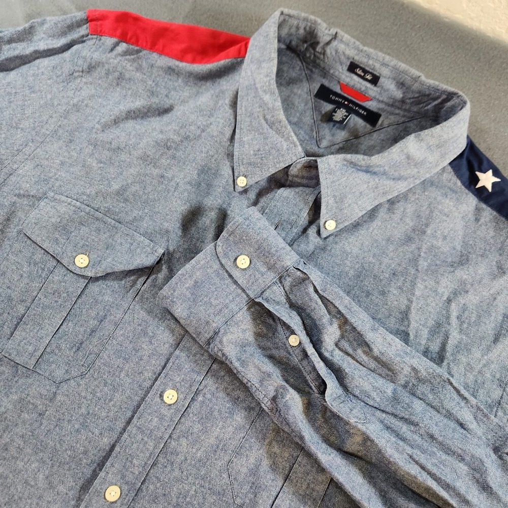 Tommy Hilfiger Denim American Flag button up Shirt Slim Fit men Size XXL‎ USA